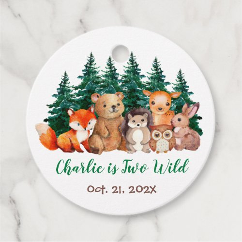 Woodland 2nd Birthday Cute Forest Animals Two Wild Favor Tags