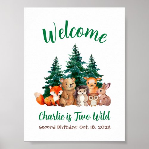 Woodland 2nd Birthday Forest Animals Welcome Sign