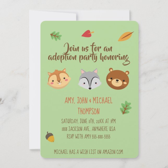 Woodland Adoption Party Announcment - Invitations (Back)