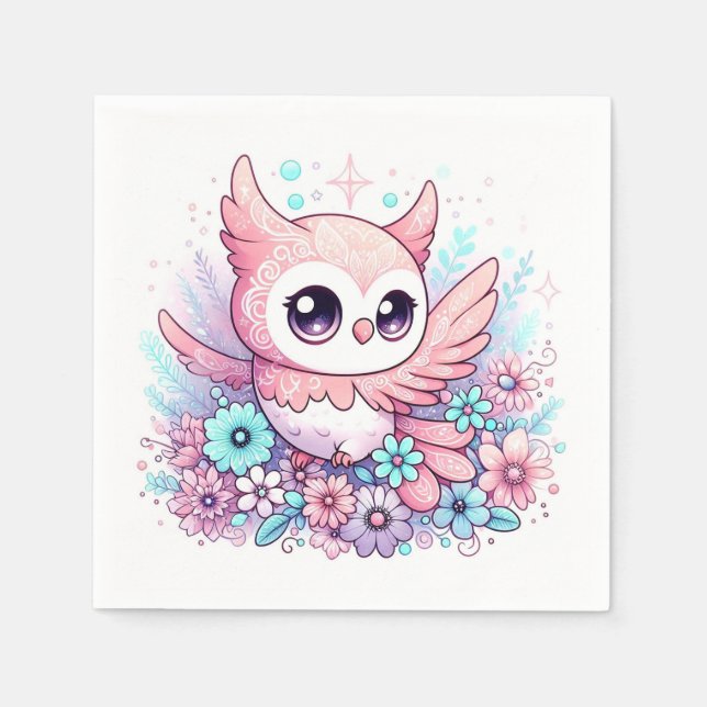 Woodland Adorable Owl Baby Shower Napkins (Front)