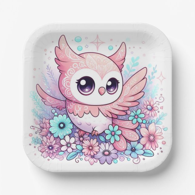 Woodland Adorable Owl Baby Shower  Paper Plates (Front)