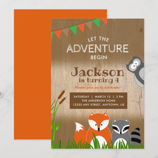 Woodland Adventure Animals | Birthday Party Invitation (Front/Back)