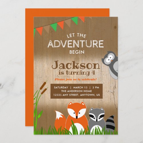 Woodland Adventure Animals  Birthday Party Invitation