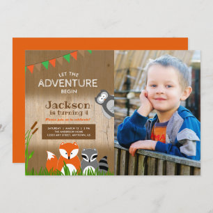 Woodland Adventure Animals Photo Birthday Party Invitation