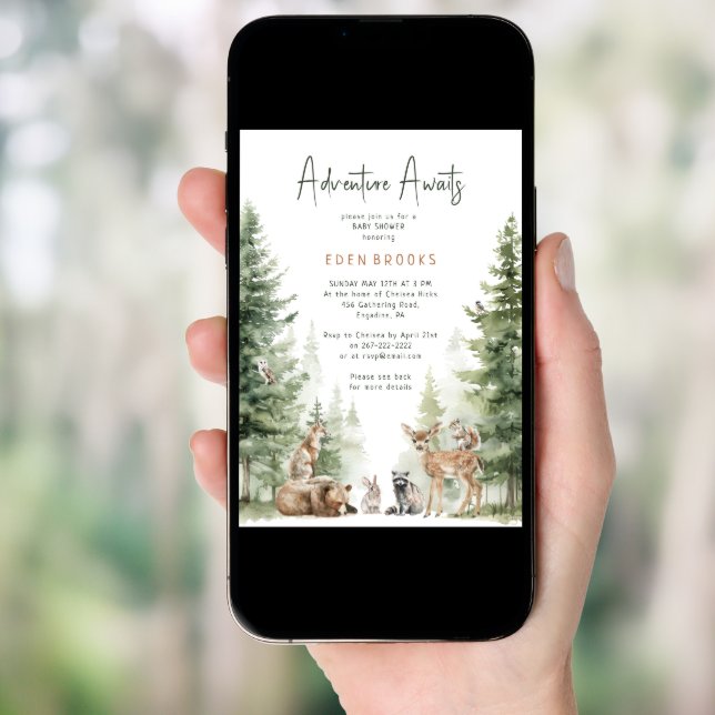 Woodland Adventure Awaits | All in One Baby Shower Invitation (Front Digital)