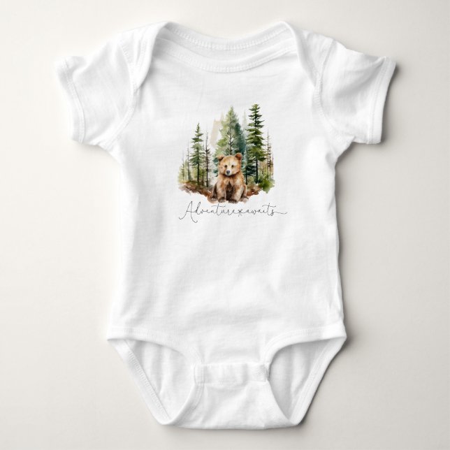 Woodland adventure awaits baby shower gift  bodysuit (Front)