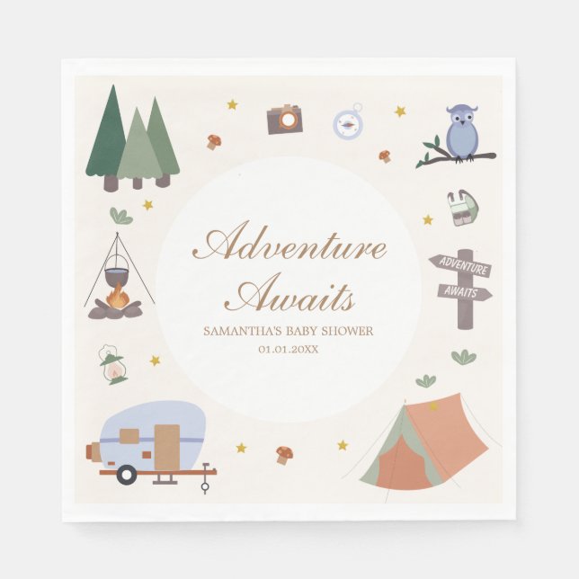 Woodland Adventure Awaits Camping Baby Shower Napkins (Front)