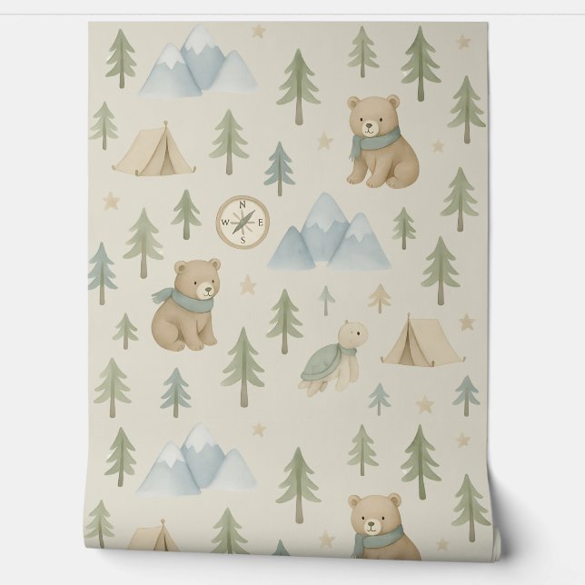 Woodland Adventure boy Nursery Wallpaper Bears (Unrolling)