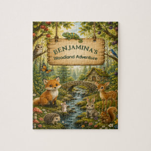 Woodland Adventure Custom Name Kids Gift Jigsaw Puzzle