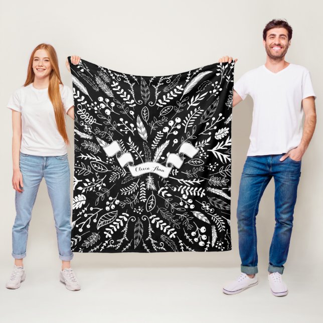 Woodland Adventure Leaf Ferns Pattern Personalized Fleece Blanket (In Situ)