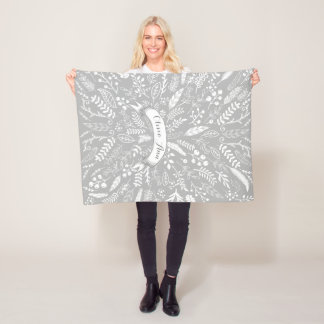 Woodland Adventure Leaf Ferns Pattern Personalized Fleece Blanket