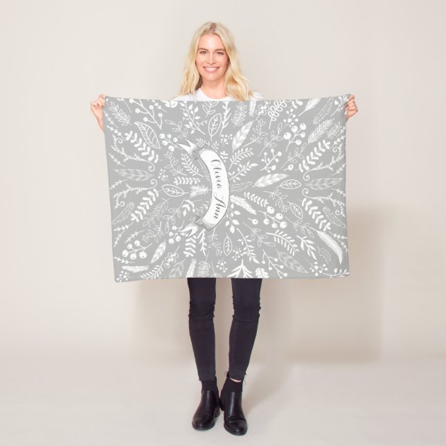 Woodland Adventure Leaf Ferns Pattern Personalized Fleece Blanket (In Situ)