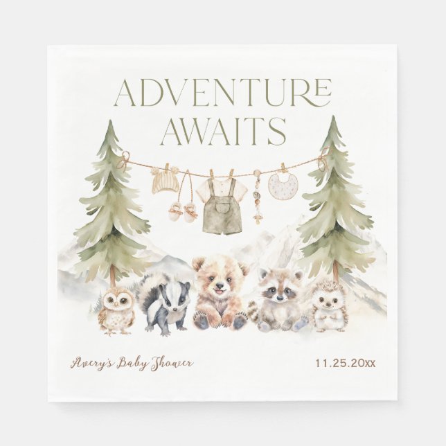 Woodland Adventure Oh Boy Baby Shower Napkins (Front)