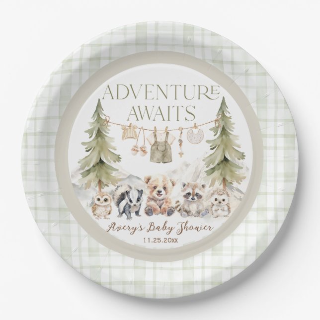 Woodland Adventure Oh Boy Baby Shower Paper Plates (Front)