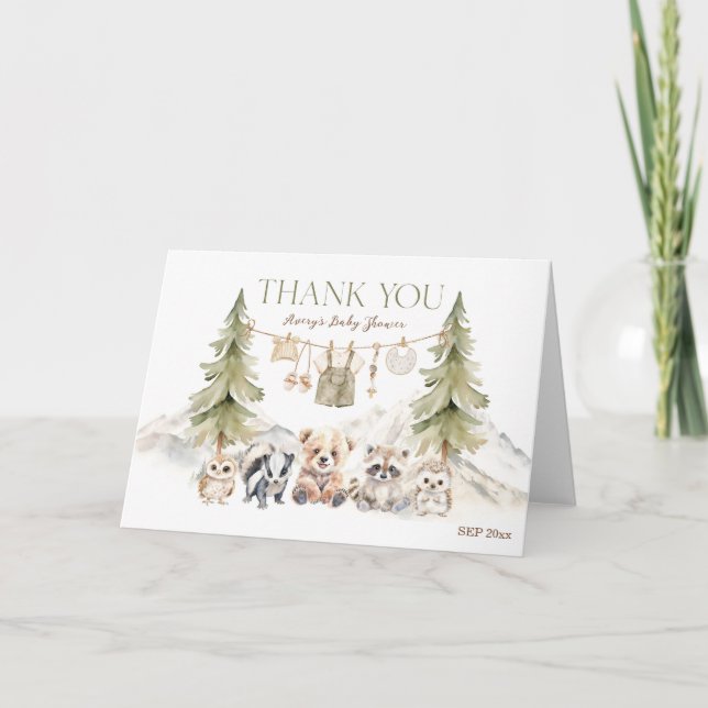 Woodland Adventure Oh Boy Baby Shower Thank You Card (Front)