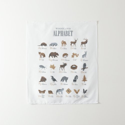 Woodland Alphabet Animal ABC Nursery Decor Tapestry