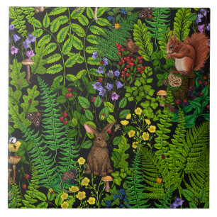 Woodland amimals and plants ceramic tile