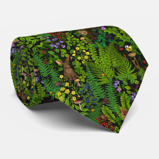 Woodland amimals and plants neck tie