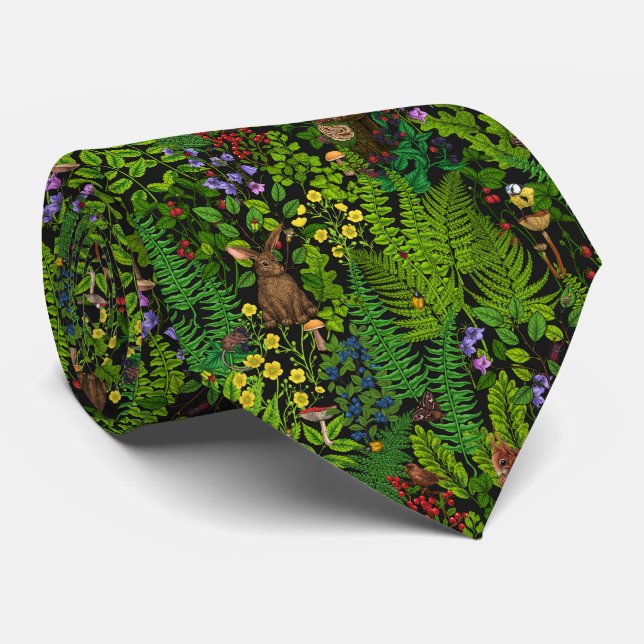 Woodland amimals and plants neck tie (Rolled)