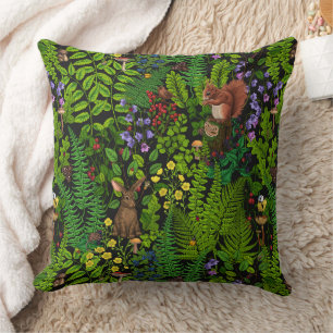 Woodland amimals and plants throw pillow