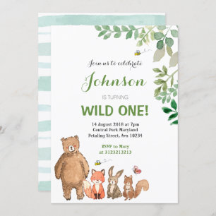 Woodland Animal 1st Birthday Invitation Boy.