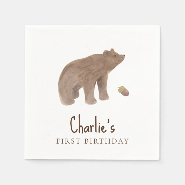 Woodland Animal 1st Birthday Party Paper Napkins (Front)