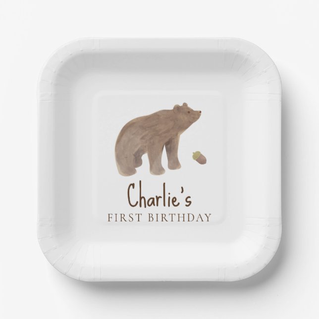 Woodland Animal 1st Birthday Party Paper Plates (Front)