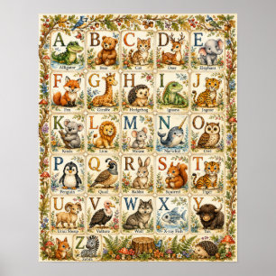 Woodland Animal Alphabet Poster   Watercolor ABC
