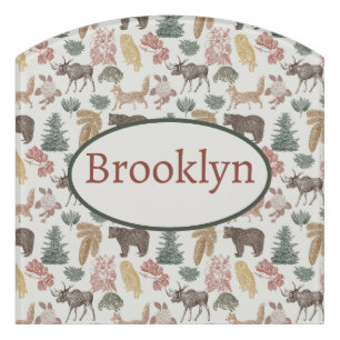 Woodland Animal Baby Nursery – Bears, Moose, Owls, Door Sign