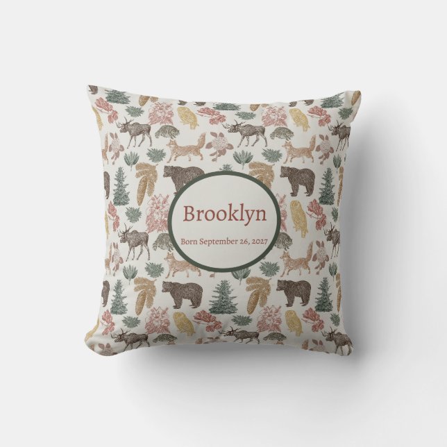 Woodland Animal Baby Pillow-Rustic Nursery Decor Throw Pillow (Front)