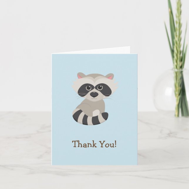 Woodland Animal Baby Raccoon on Blue Thank You (Front)