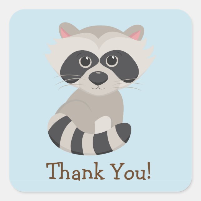 Woodland Animal Baby Raccoon on Blue Thank You Square Sticker (Front)