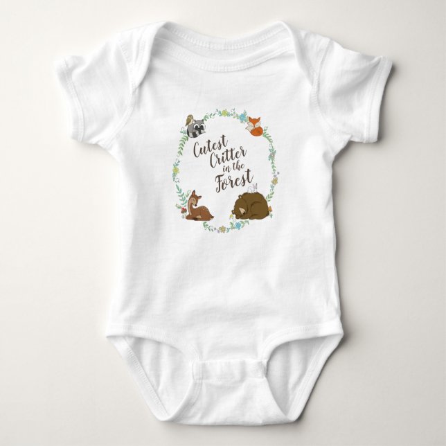 Woodland Animal Baby Shower Baby Bodysuit (Front)