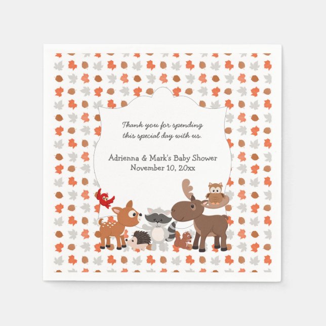 Woodland Animal Baby Shower / Birthday Party Paper Napkins (Front)