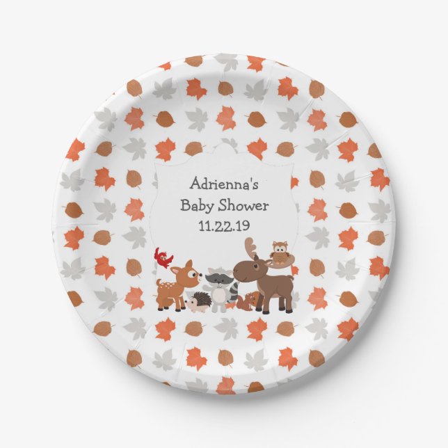 Woodland Animal Baby Shower / birthday party Paper Plates (Front)