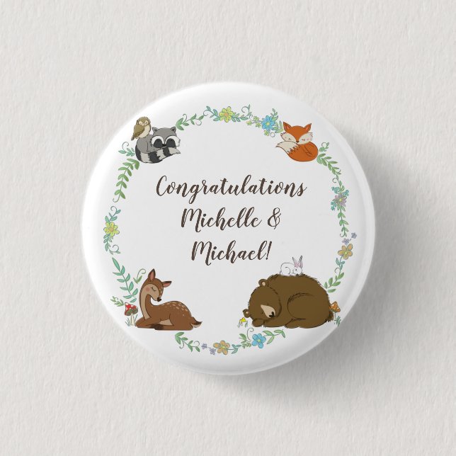 Woodland Animal Baby Shower Button (Front)