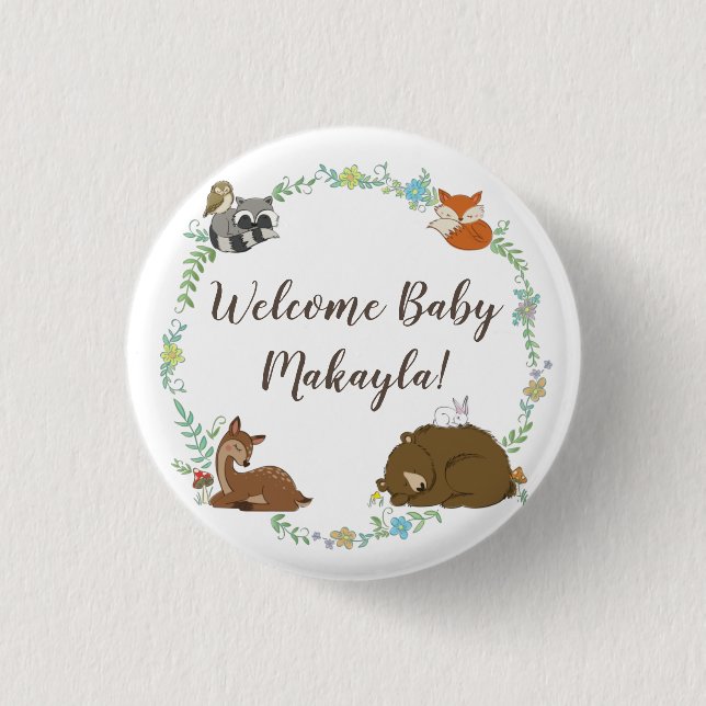 Woodland Animal Baby Shower Button (Front)