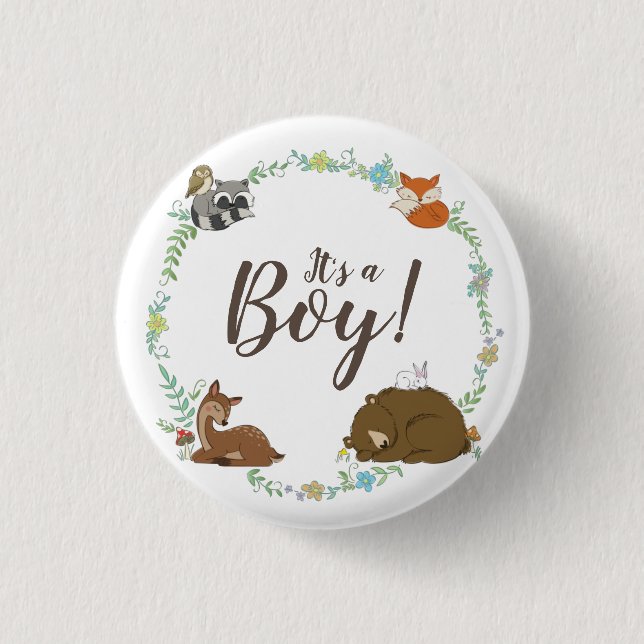 Woodland Animal Baby Shower Button (Front)
