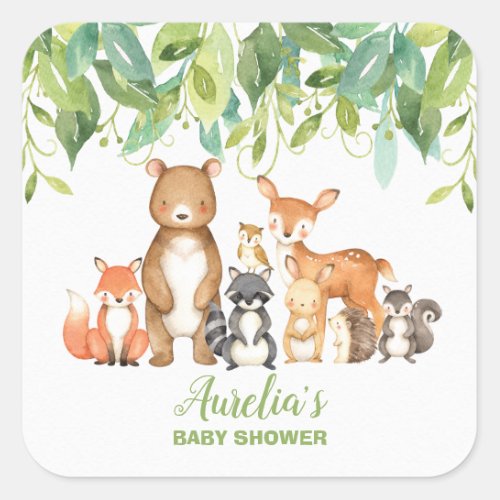 Woodland Animal Baby Shower Forest Thank You Favor Square Sticker