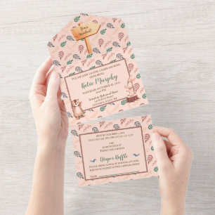 Woodland animal baby shower invitation, Boho All In One Invitation