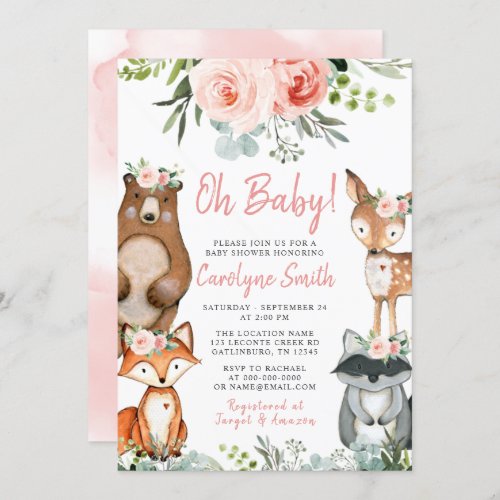 Woodland Animal Baby Shower Invitation Greenery