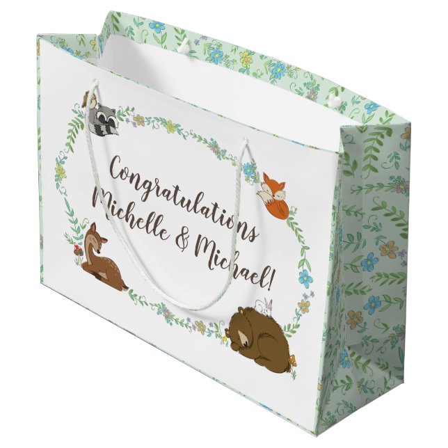 Woodland Animal Baby Shower Large Gift Bag (Back Angled)