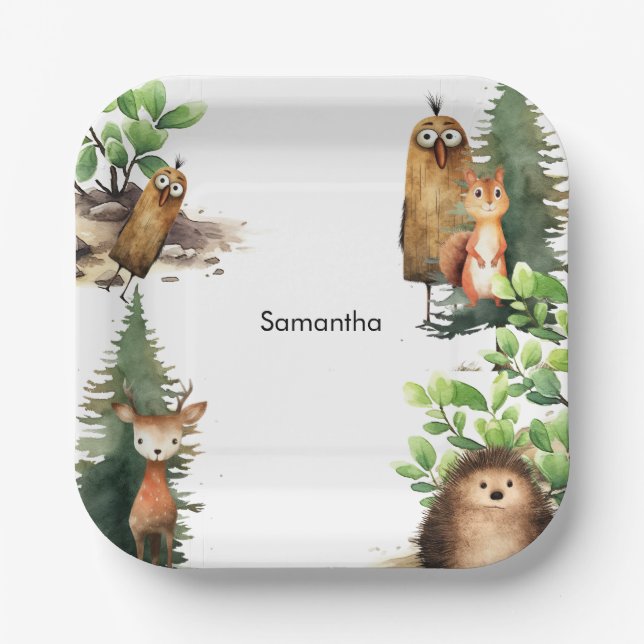 Woodland Animal Baby Shower  Paper Plates (Front)