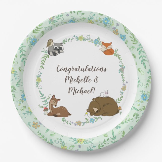 Woodland Animal Baby Shower Paper Plates (Front)
