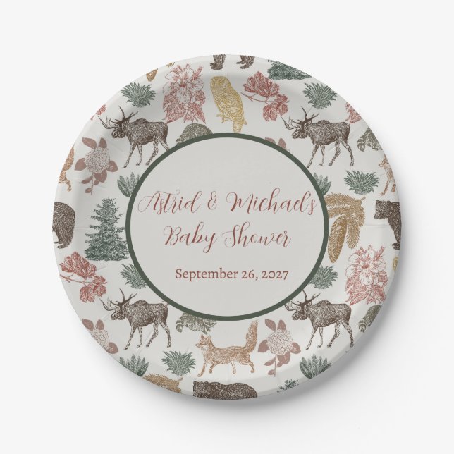 Woodland Animal Baby Shower  Paper Plates (Front)