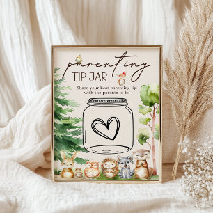 Woodland Animal Baby Shower Parenting Tip Jar Sign
