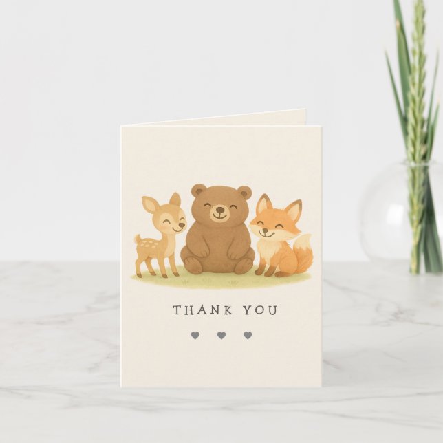 Woodland Animal Baby Shower Thank You Card (Front)
