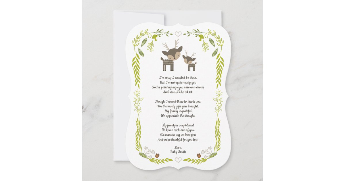 Woodland animal baby shower thank you note + poem | Zazzle.com