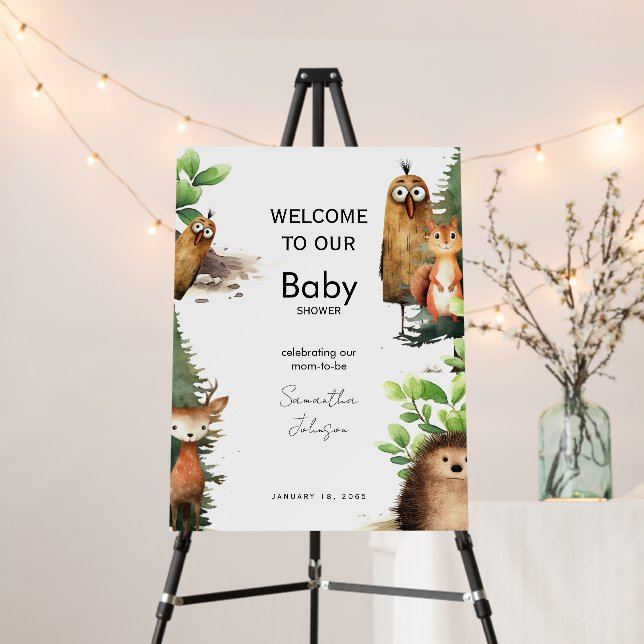 Woodland Animal Baby Shower Welcome Sign (In Situ (Stand))