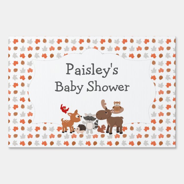 Woodland Animal Baby Shower yard welcome sign (Front)